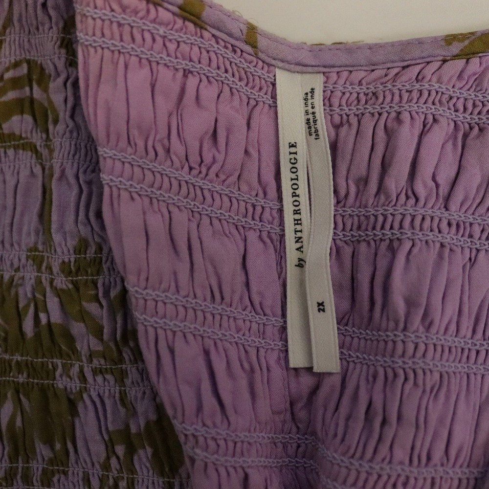 Anthropologie The Peregrine Midi Dress 2X Mauve Floral Smocked Tiered - Picture 8 of 10